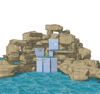 自然风假山流水小品su模型