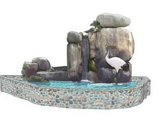 中式假山水池小品su模型