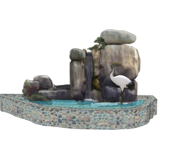 中式假山水池小品su模型