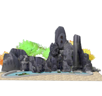 现代假山水池小品su模型