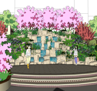 自然风假山流水小品su模型