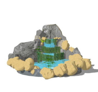 自然风假山流水小品su模型