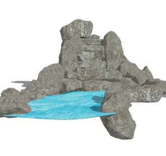 自然风假山流水小品su模型