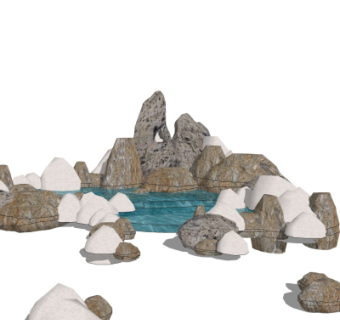 自然风假山流水小品su模型