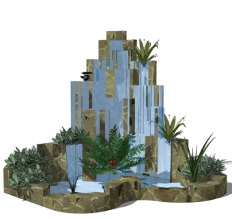 自然风假山流水小品su模型