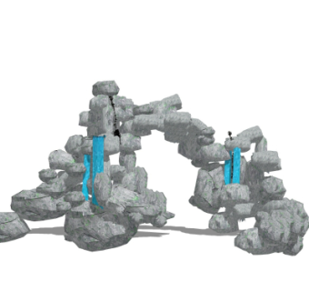 自然风假山流水小品su模型