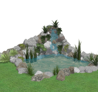 自然风假山流水小品su模型