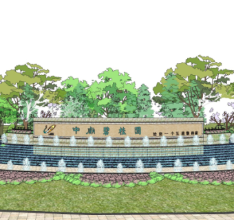 现代景观墙su模型