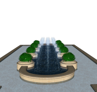 欧式景观水池su模型