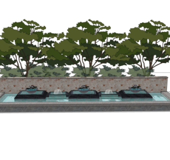 现代景观水池su模型