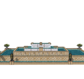 欧式水池景观su模型