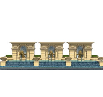 欧式景观水池su模型