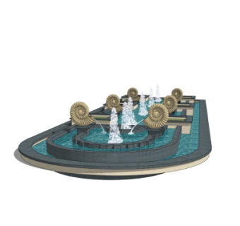 欧式景观水池su模型