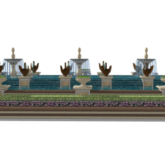 欧式景观水池su模型