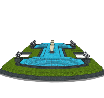 现代景观水池su模型