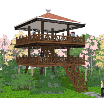 中式观景平台免费su模型