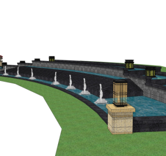 欧式水池景观su模型