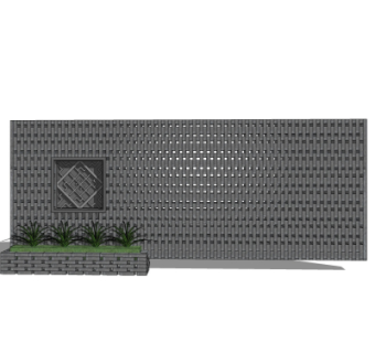 新中式景观墙su模型