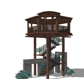 中式观景平台免费su模型