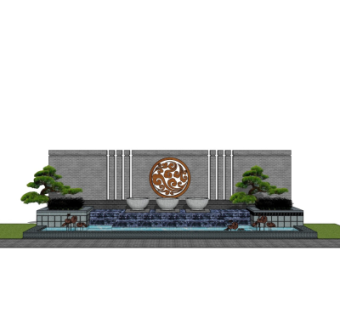 新中式景观墙su模型