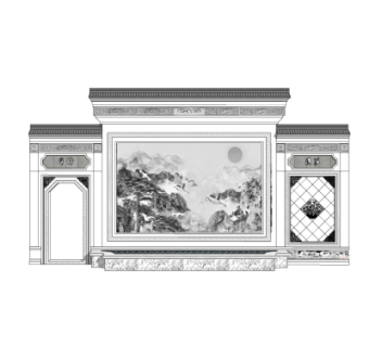 中式景观墙su模型