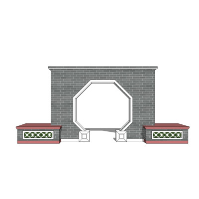 新中式月亮门景观墙su模型