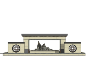 新中式景观墙su模型