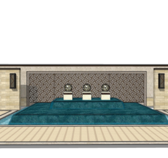 新中式景观墙su模型