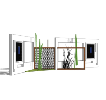 新中式景观墙su模型