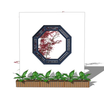 新中式景观墙su模型