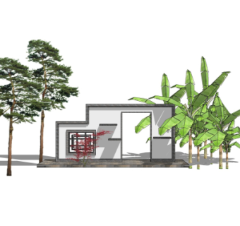 新中式景观墙su模型