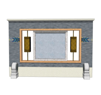 新中式景观墙su模型