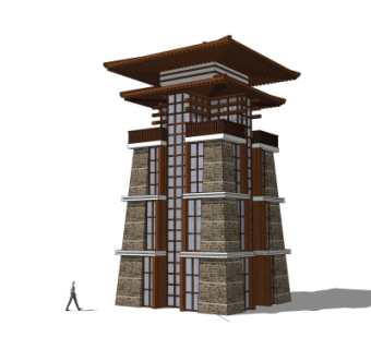 新中式塔楼免费su模型