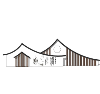 新中式景观墙su模型