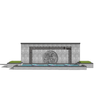 新中式景观墙su模型