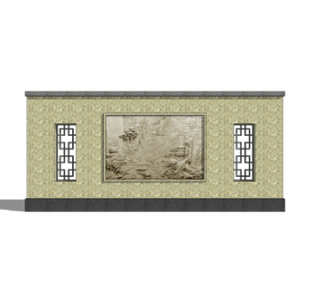 新中式景观墙su模型