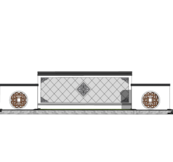 新中式景观墙su模型