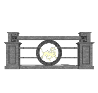 新中式景观墙su模型