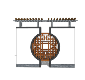 新中式景观墙su模型