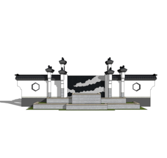 新中式景观墙su模型