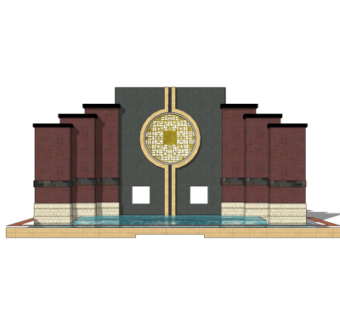 新中式景观墙su模型