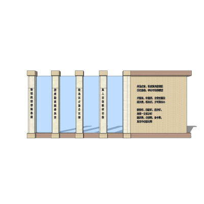 新中式景观墙su模型