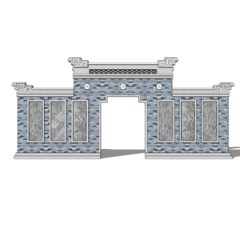 新中式景观墙su模型
