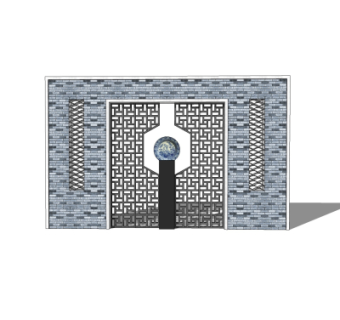 新中式景观墙su模型