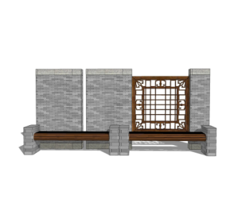 新中式景观墙su模型