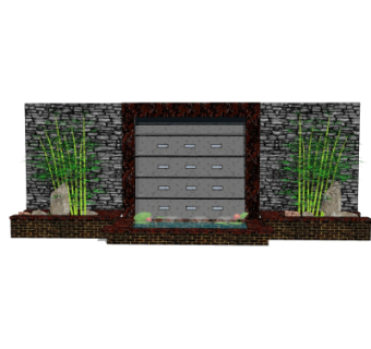 新中式景观墙su模型