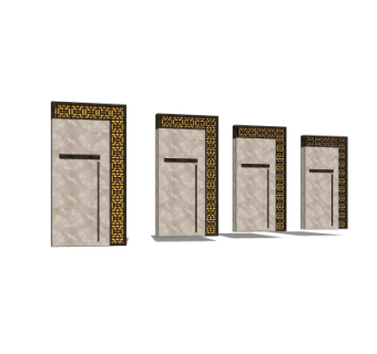 新中式景观墙su模型