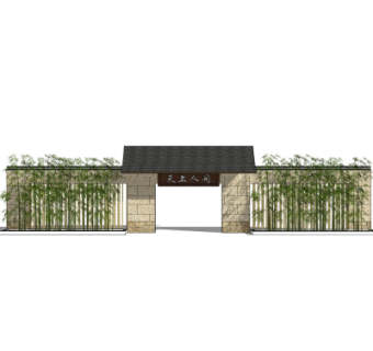 新中式门头su模型