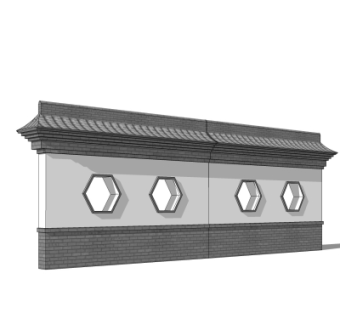 新中式景观墙su模型