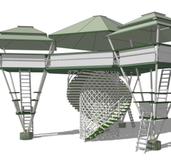现代观景平台免费su模型